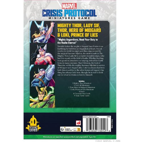 Marvel Crisis Protocol Mighty Thor, Lady Sif, Thor, Hero of Midgard, Loki, Prince of Lies character pack